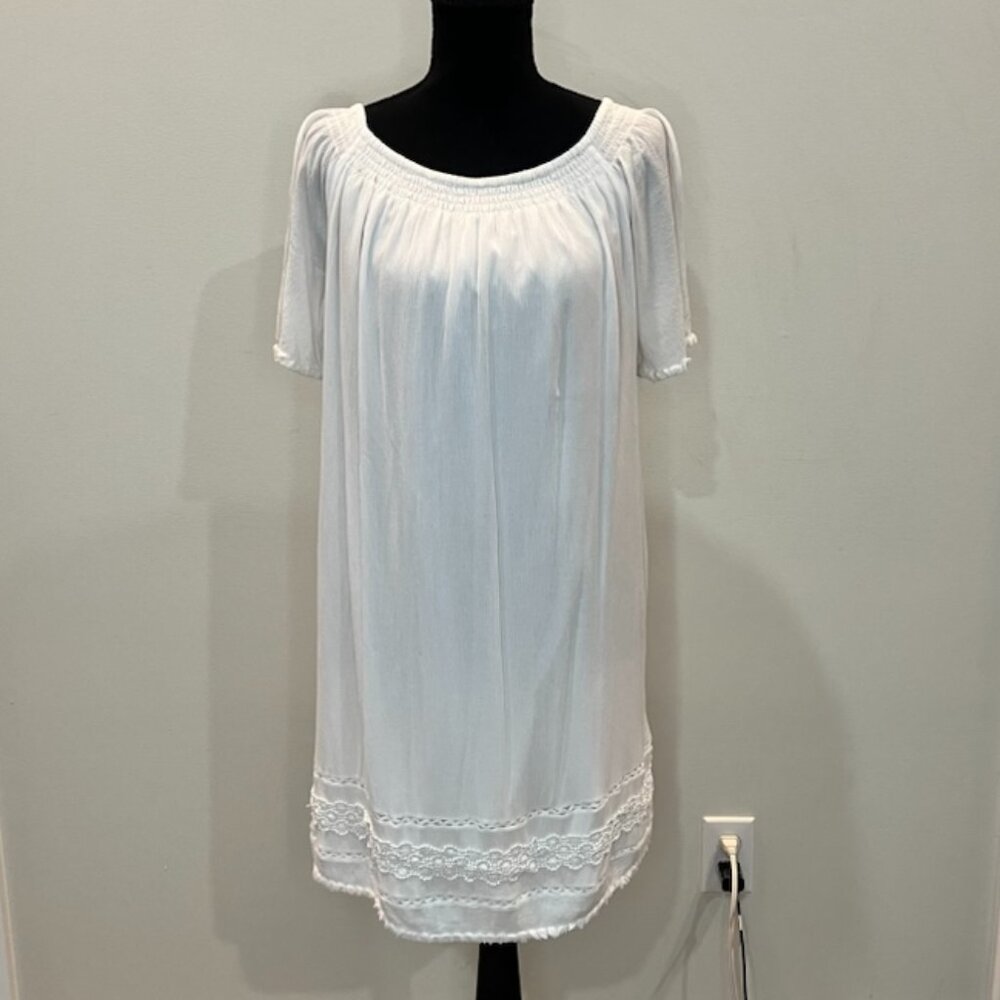 LOFT Short Sleeve Gauze Shift‎ Dress Women's Size Medium White Fully Lined